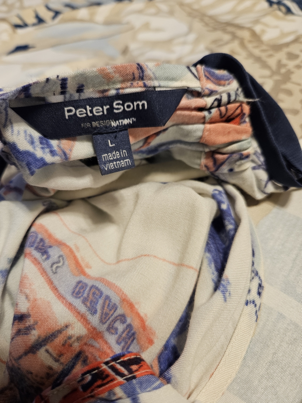 Peter Som Cream Dress with Navy & Coral Floral Motif